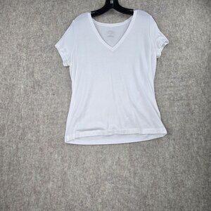 Banana Republic Womens White V-Neck Short Sleeve Timeless Tee L Modal Blend
